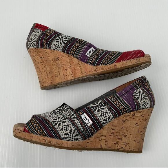 Toms multi color cork peep toe wedges - Picture 7 of 9